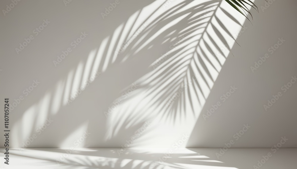 A soft minimalistic scene showcasing delicate shadows cast by a palm leaf , production presentation elements. A soft minimalistic scene showcasing delicate shadows cast by a palm leaf , production presentation elements.