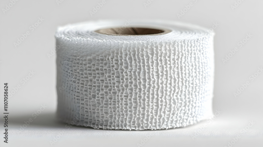 White Elastic Bandage Roll, Medical Supply, First Aid, Healthcare, Woven Texture, Close-up View White Elastic Bandage Roll, Medical Supply, First Aid, Healthcare, Woven Texture, Close-up View