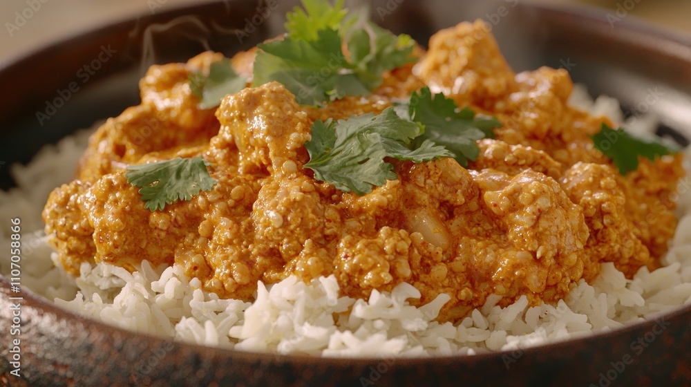 Delicious chicken curry over rice home kitchen food photography cozy atmosphere culinary delight Delicious chicken curry over rice home kitchen food photography cozy atmosphere culinary delight