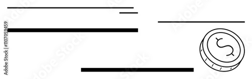 Horizontal lines vary in thickness with a dollar coin icon having minimalistic design. Ideal for financial concepts, economic studies, savings, investment, business presentations, marketing