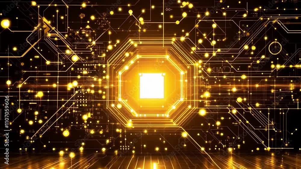Abstract Glowing Hexagon Network with Bright Light Source Abstract Glowing Hexagon Network with Bright Light Source