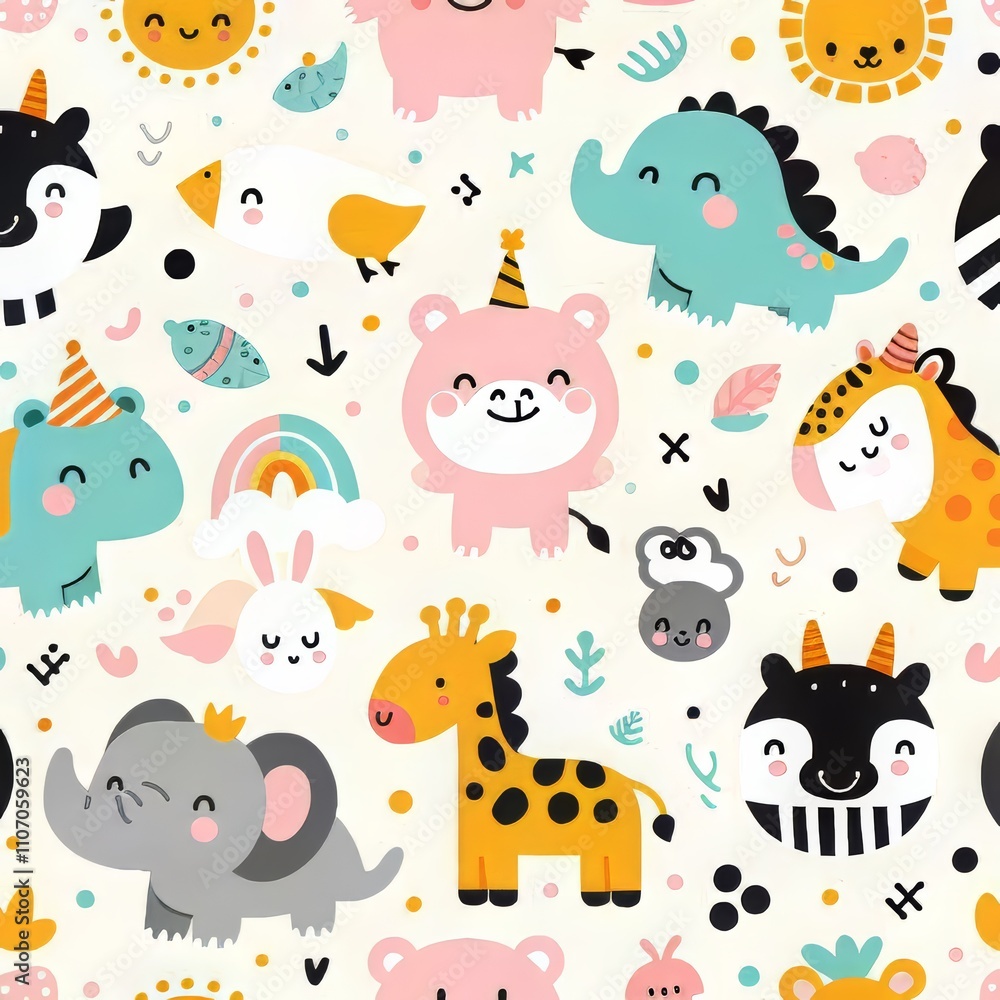 cute animal patterns on a white background