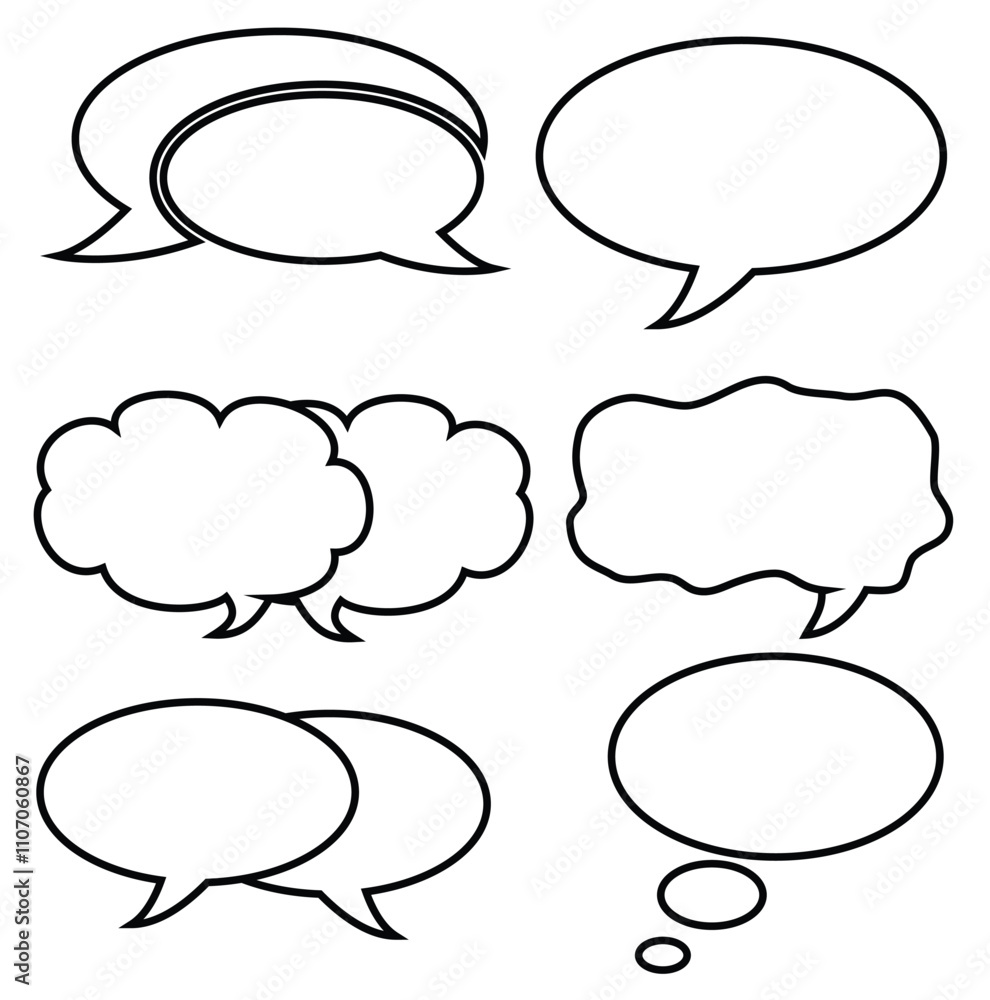 Cute cartoon set of different speech bubbles outline. Cute cartoon set of different speech bubbles outline.