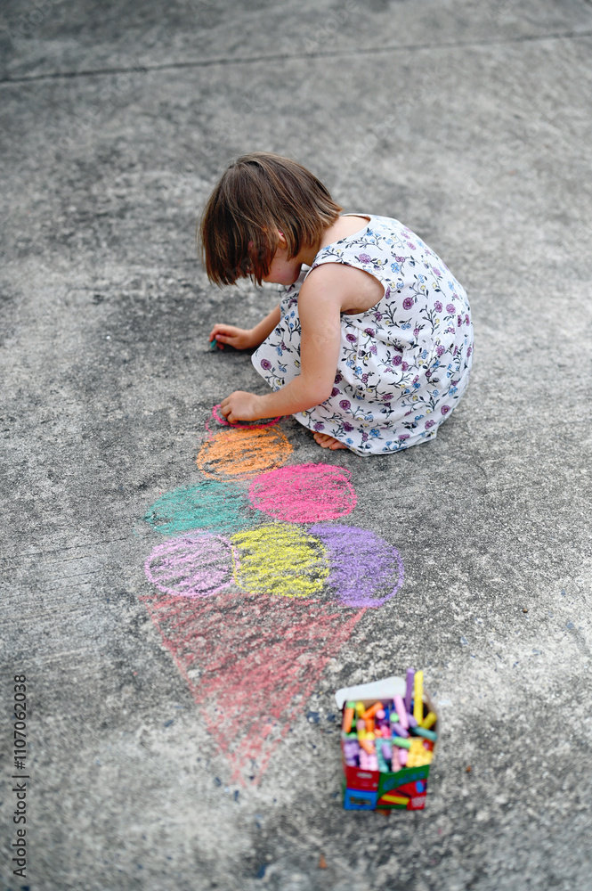 Fototapeta premium little girl drawing by chalks