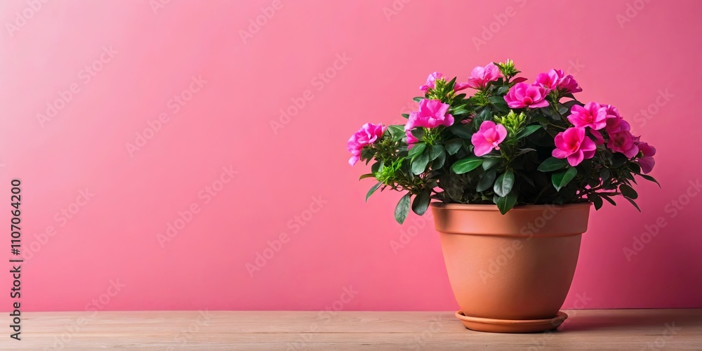 Vibrant Pink Azalea in Terracotta Pot Against a Pink Background Vibrant Pink Azalea in Terracotta Pot Against a Pink Background