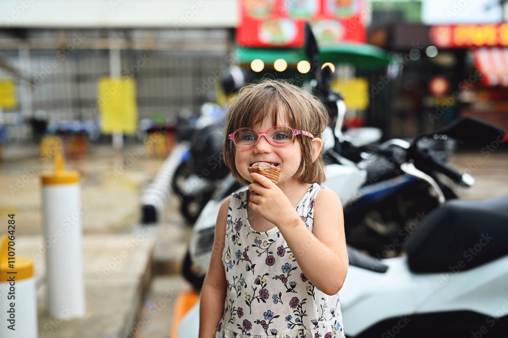 Fototapeta premium Little girl with ice cream. Thailand