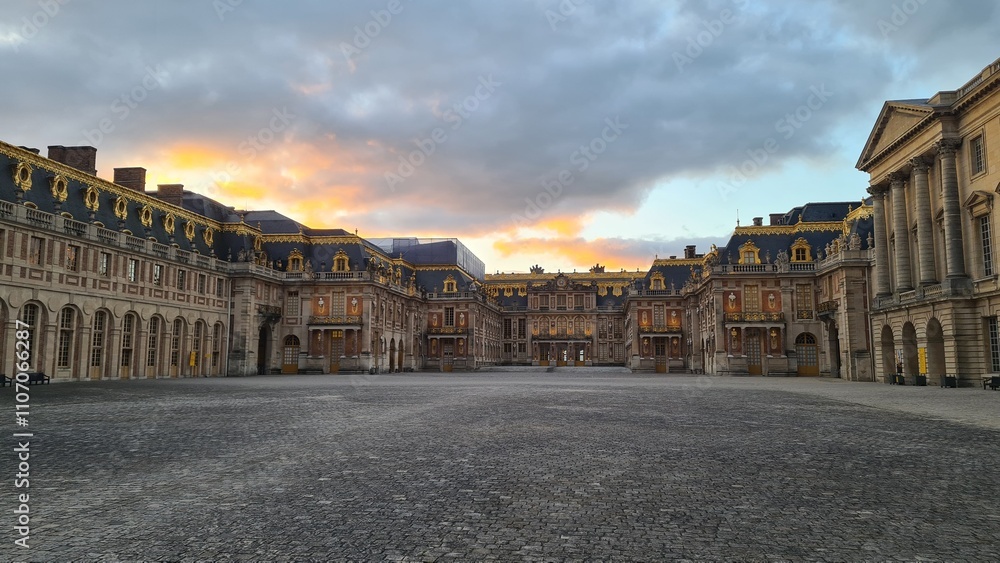 Obraz premium L'esplanade du château de Versailles au coucher du soleil