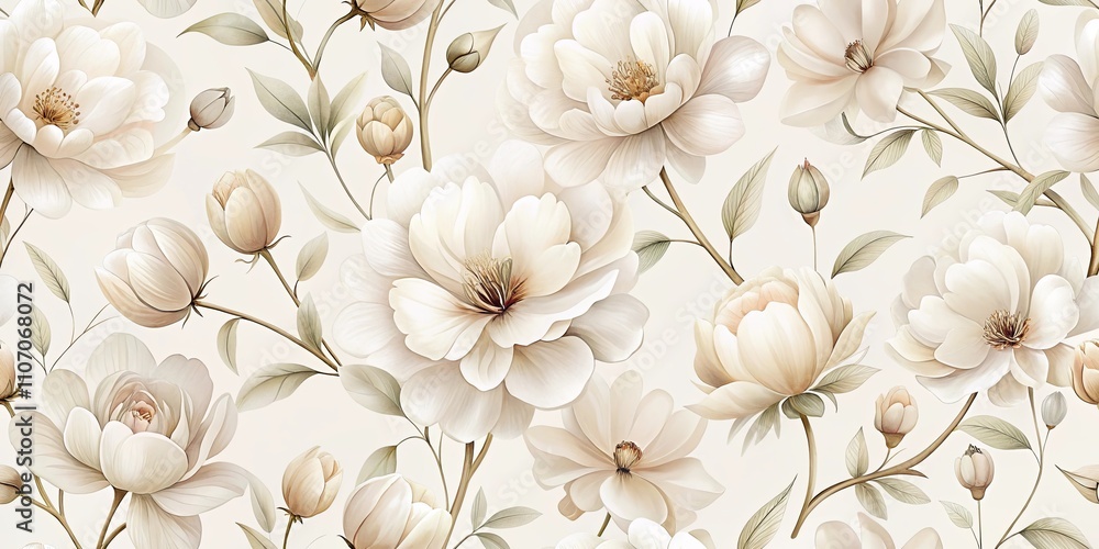 Elegant Cream and Beige Floral Pattern Seamless Botanical Design Featuring Delicate Blossoms and Buds Elegant Cream and Beige Floral Pattern Seamless Botanical Design Featuring Delicate Blossoms and Buds