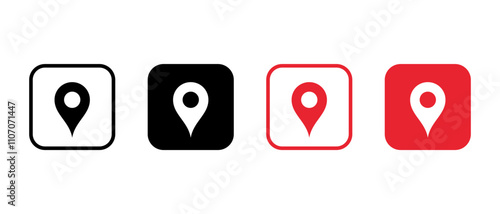 Location, address icon on square background. Map pin, place marker sign symbol