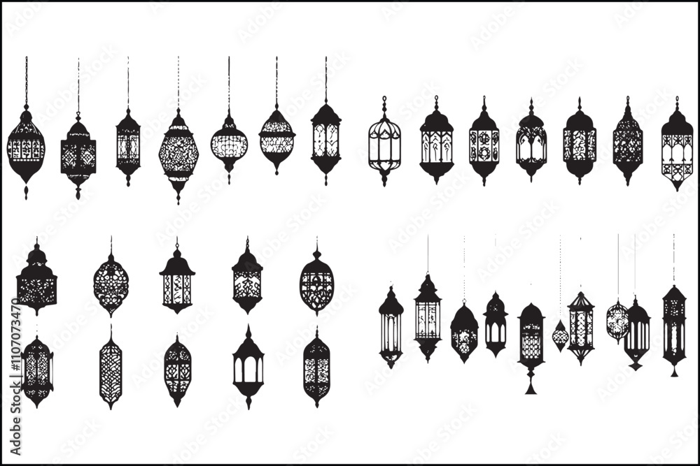 Elegant Ramadan and Eid Mubarak Lamp Silhouette Bundle Elegant Ramadan and Eid Mubarak Lamp Silhouette Bundle