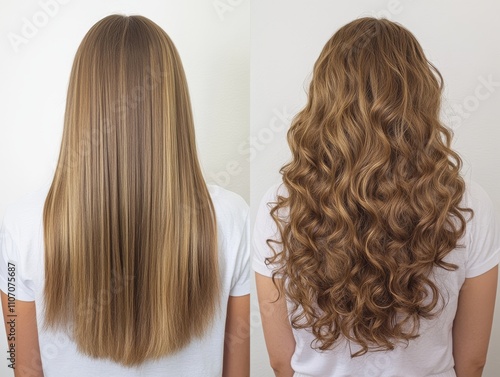 Straight vs. Curly Hair A Transformation in Two Images photo