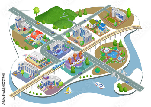 生活に根差したスマートシティの町並みイラスト   バリエーションあり