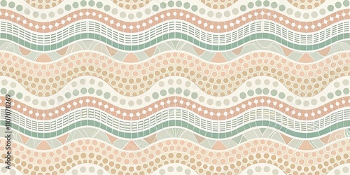 Seamless Pastel Wave Pattern with Geometric and Dotted Elements Ideal for Textile and Interior Design