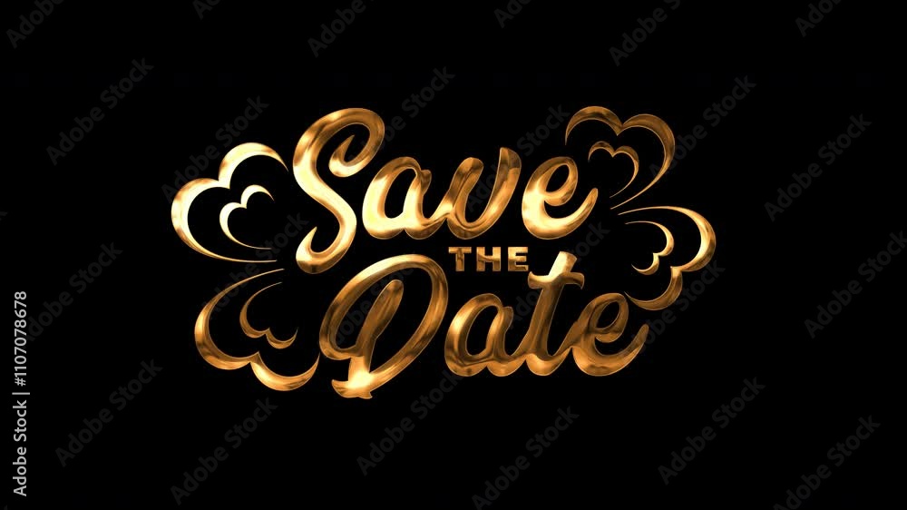 Save the date text animation in luxury gold color. Transparent background. Great for a wedding invitation, greeting, opening, message, and invitation. Save the date text animation in luxury gold color. Transparent background. Great for a wedding invitation, greeting, opening, message, and invitation.