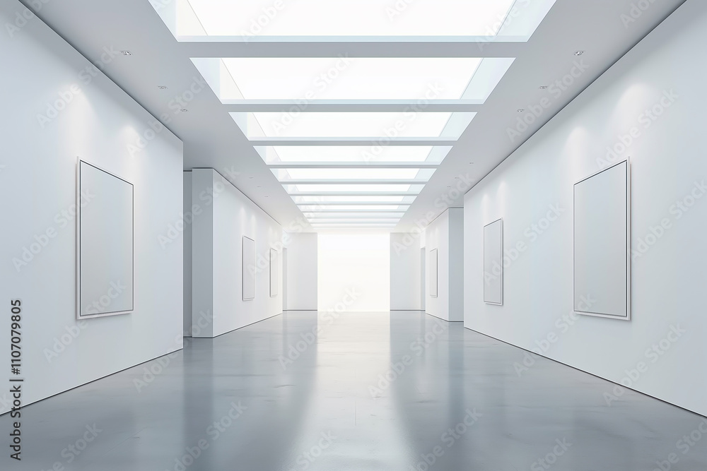 Fototapeta premium empty white space with a mockup white frame for a gallery exhibition concept