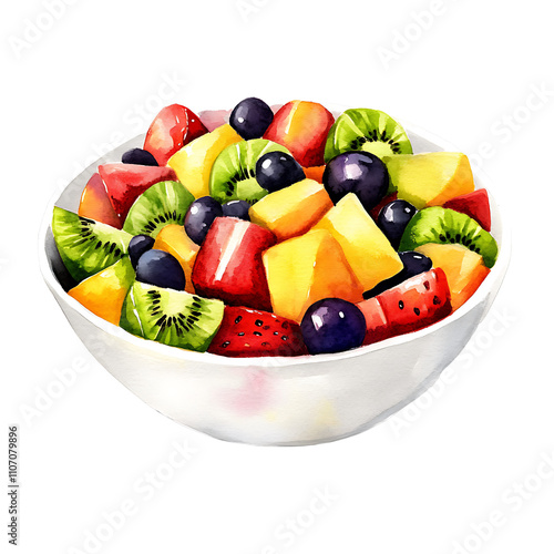 Cute watercolor clipart fruit salad isolated on white background.