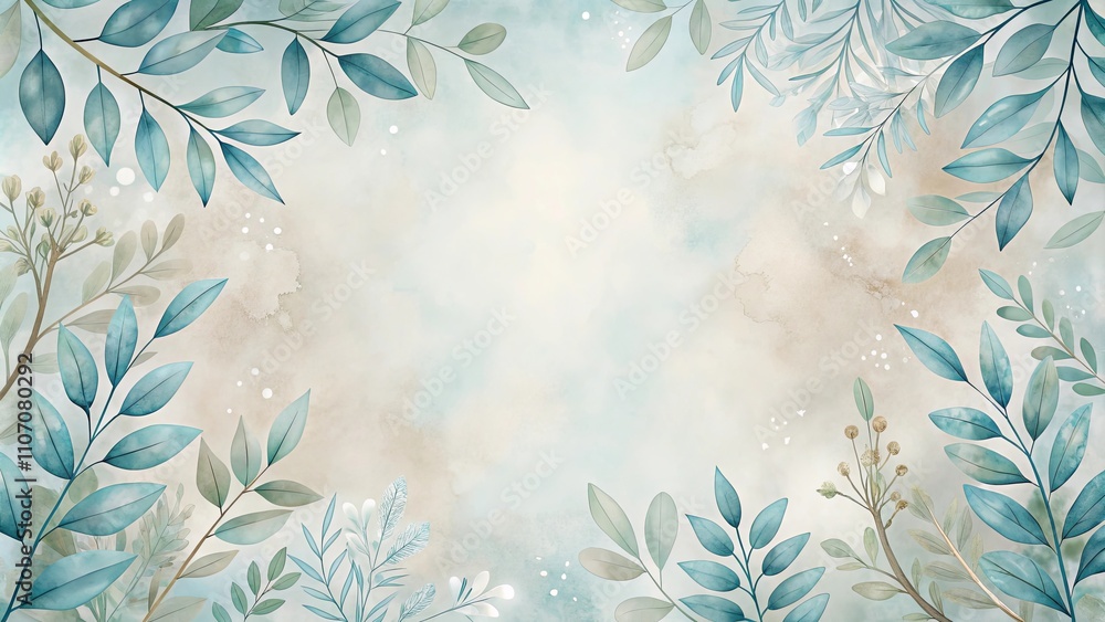 Serene Botanical Watercolor Frame Elegant Teal and Beige Foliage Design for Invitations, Cards, or Posters Serene Botanical Watercolor Frame Elegant Teal and Beige Foliage Design for Invitations, Cards, or Posters
