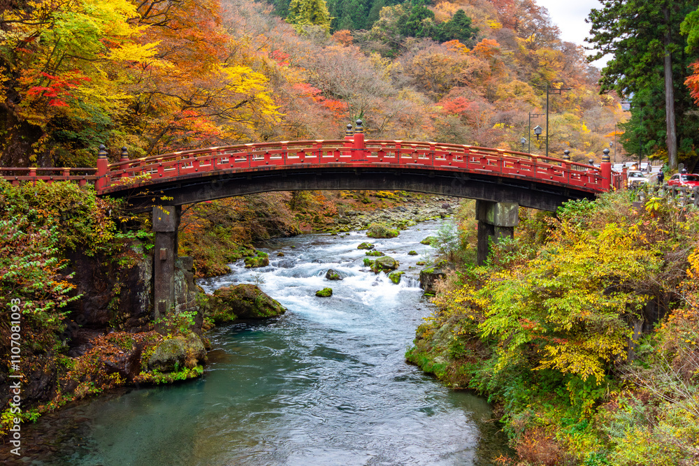 Famous Shinkyo bridge in autumn, Nikko, Japan Famous Shinkyo bridge in autumn, Nikko, Japan