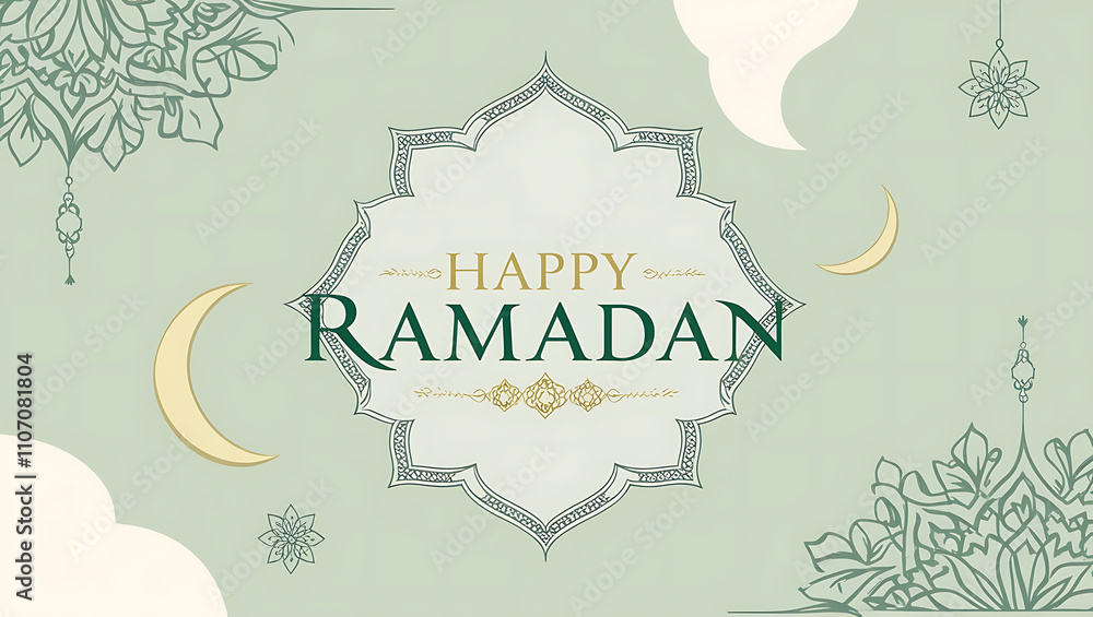 Fototapeta premium This vibrant greeting celebrates Ramadan with beautiful Arabic calligraphy and decorative elements, conveying warmth and joy for the holy month in a stylish manner.