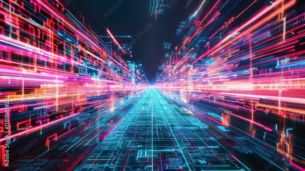 A Glowing Digital Pathway Through a City of Data A Glowing Digital Pathway Through a City of Data