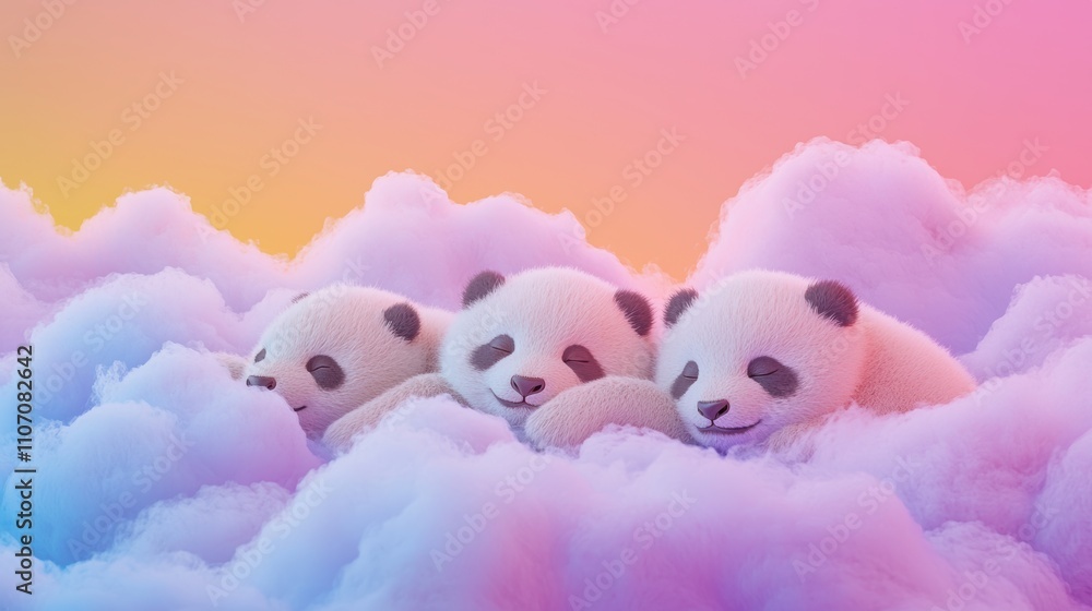 Cute Animals with Rainbows A sleeping cartoon panda nestled amongst fluffy rainbow colored clouds, creating a peaceful and dreamy scene. Cute Animals with Rainbows A sleeping cartoon panda nestled amongst fluffy rainbow colored clouds, creating a peaceful and dreamy scene.