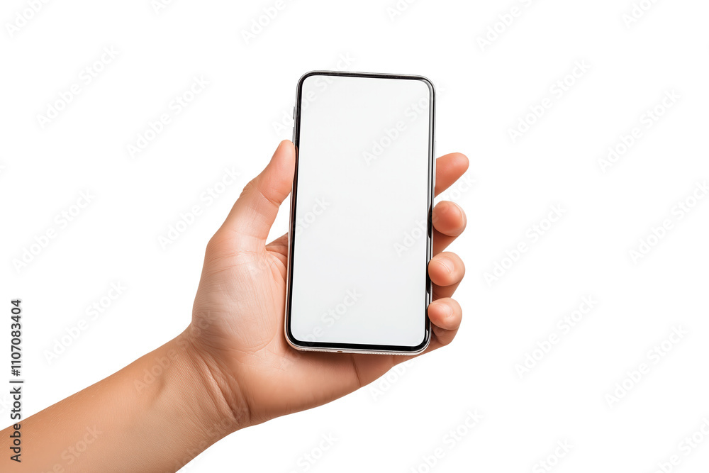 Hand holding a smartphone with a blank screen, isolated on a transparent background Hand holding a smartphone with a blank screen, isolated on a transparent background