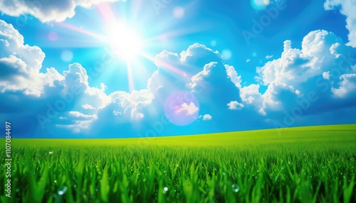 Nature Field With Blue Sky And Bokeh Effects
