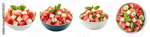 Fresh watermelon salad with feta cheese and mint, vibrant and refreshing. Perfect for summer gatherings or healthy snacks. Enjoy colorful presentation!