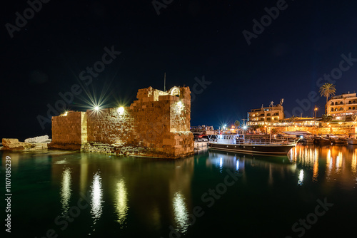 pheonician roman port of byblos at night, Lebanon photo