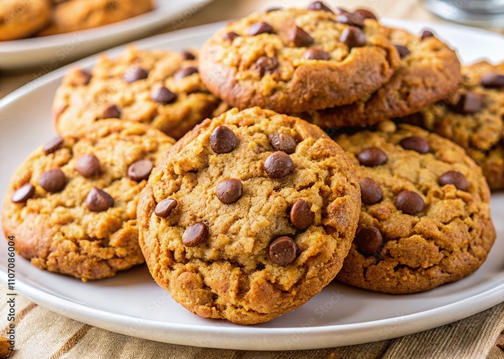 Round Shape Delicious Oatmeal Cookies on a Plate Isolated on White Background, Perfect for Baking Enthusiasts and Culinary Photography Lovers Round Shape Delicious Oatmeal Cookies on a Plate Isolated on White Background, Perfect for Baking Enthusiasts and Culinary Photography Lovers