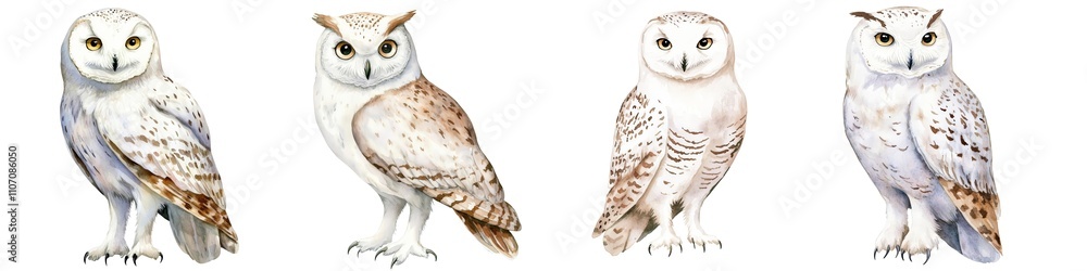 Naklejka premium Winter snow collection. Owl illustrations in various colors ,isolate on white background.