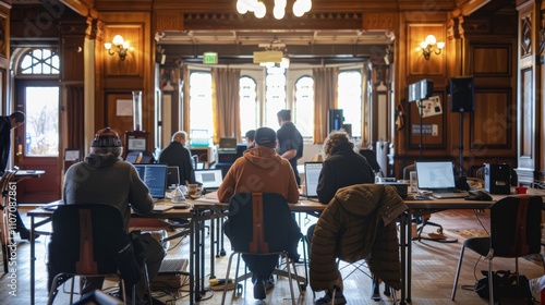 The bidding room transformed into a makeshift office with contractors working tirelessly to meet the deadline.