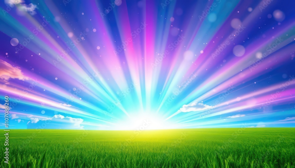 Ray Of Light And Clouds Over Green Pastures Ray Of Light And Clouds Over Green Pastures