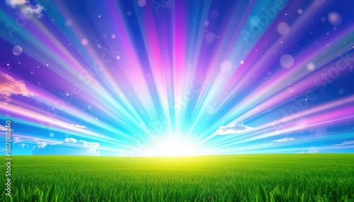 Ray Of Light And Clouds Over Green Pastures