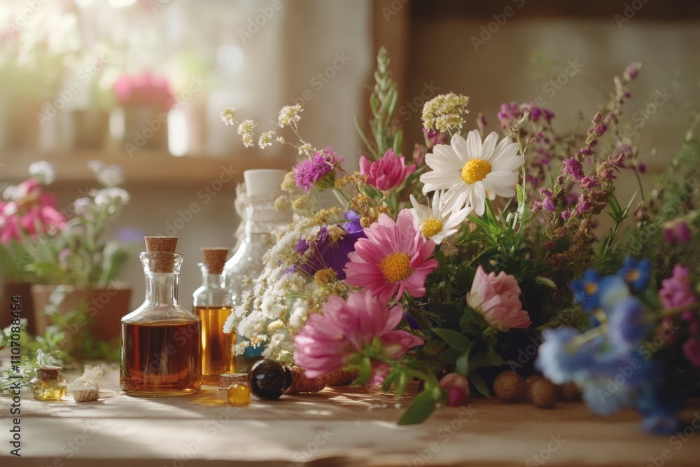 Bath salts in glass jars with labels, neatly arranged on a shelf.
