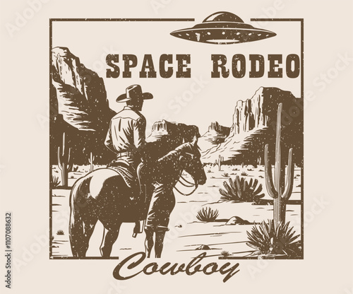 Western vintage vector t shirt design. Wild cactus desert for apparel, poster, background, sticker and others. Cowboy artwork.