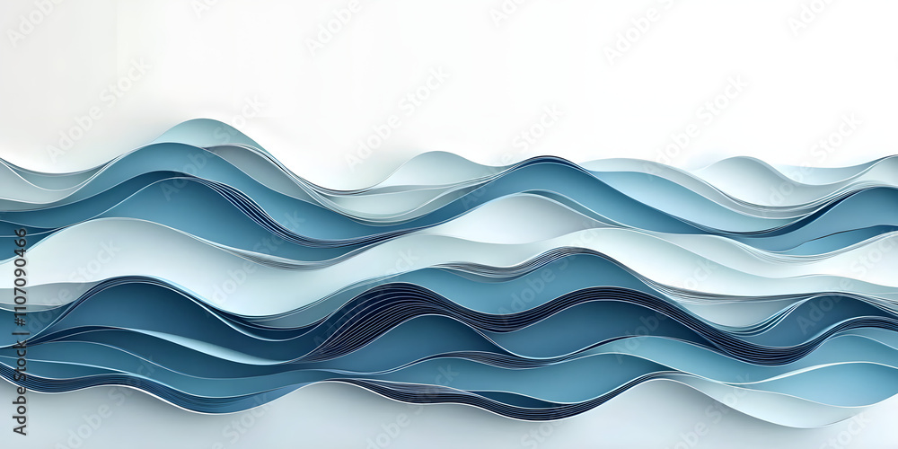Fototapeta premium Abstract Papercut Blue Waves Background
