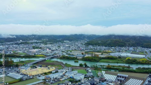 Aerial View of a Unique Shikoku Landscape with Mountains and Autumn Colors