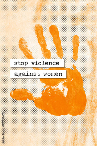 stop violence against women - oranger handabdruck mit forderung