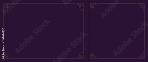 Elegant classical Victorian antique ornate golden frame with corner set vector illustration. Luxury vintage flourishes filigree fancy old style calligraphic border boundary design element cover label