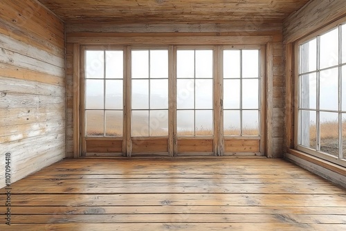 Rustic Wooden Room with Countryside View - Interior Design