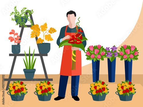 Florist Concept Illustration Stylish and Beautiful