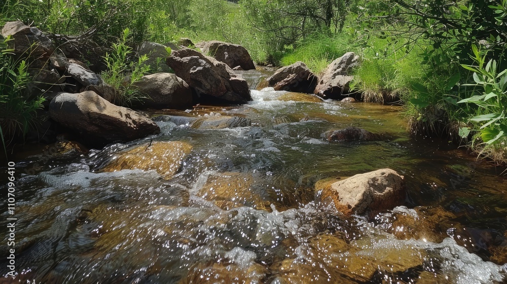 Clear creek flowing among rocks Clear creek flowing among rocks