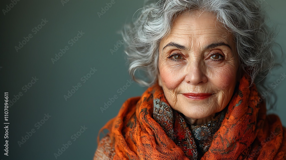 Cheerful elderly Turkish woman, dressed traditionally, isolated on a light green background with room for text Cheerful elderly Turkish woman, dressed traditionally, isolated on a light green background with room for text