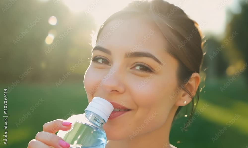 refreshing moments: young woman enjoying water in the park refreshing moments: young woman enjoying water in the park