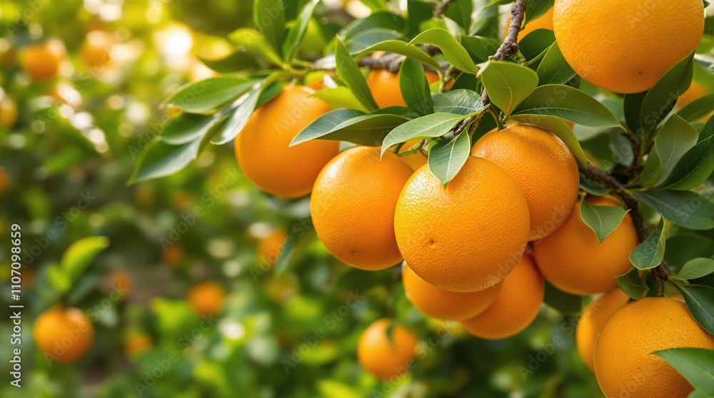 vibrant oranges hanging from a tree branch in a lush garden, sunlit orange farm concept vibrant oranges hanging from a tree branch in a lush garden, sunlit orange farm concept
