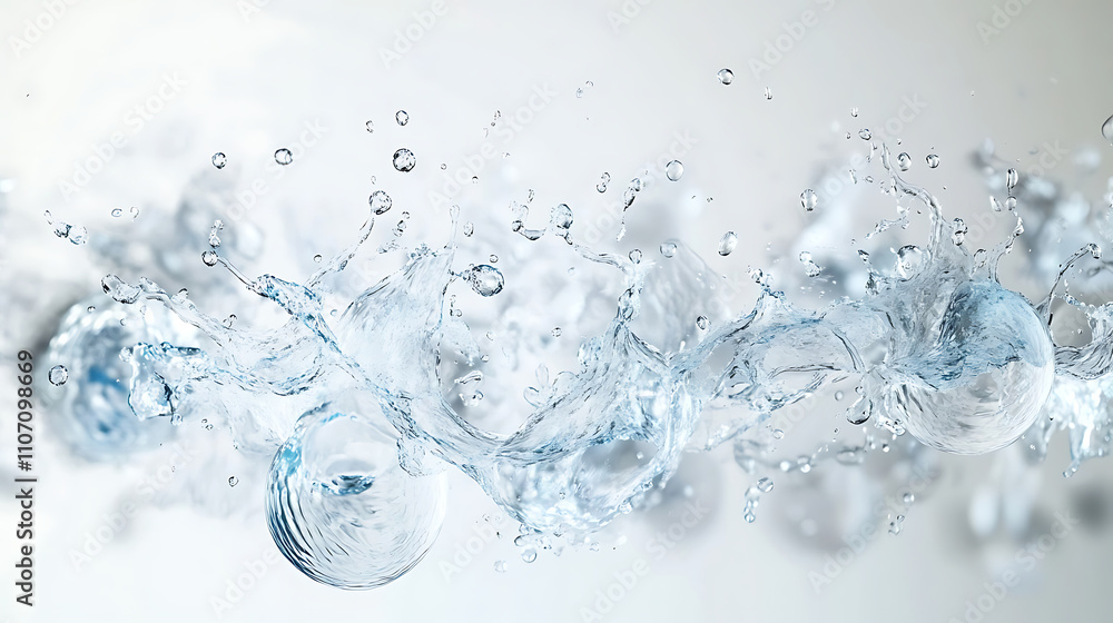 Abstract splash of crystal-clear water drops on a white background Abstract splash of crystal-clear water drops on a white background