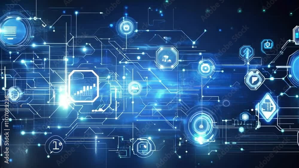 Abstract digital network with glowing icons and lines Abstract digital network with glowing icons and lines