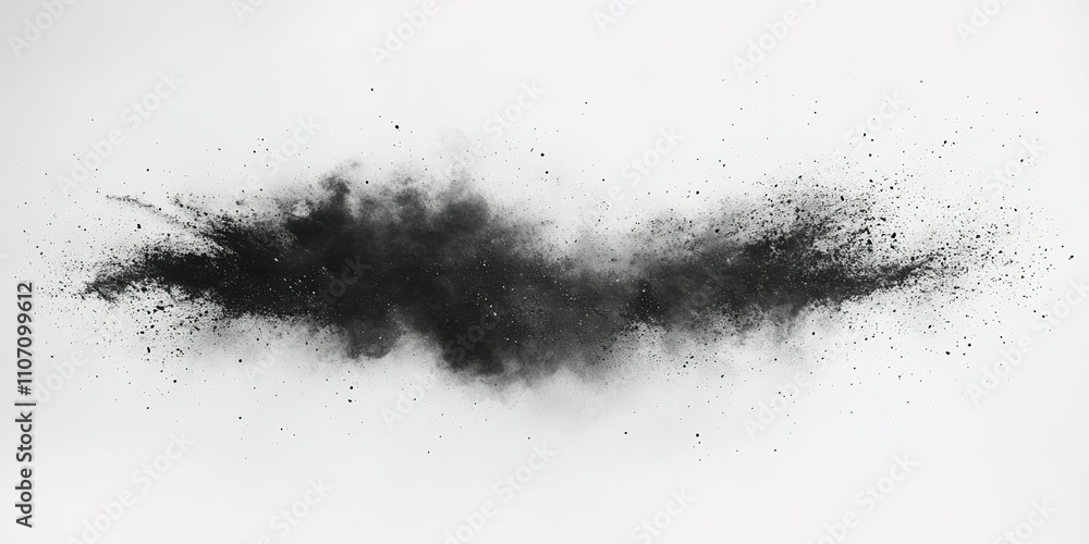 Black powder explosion creates an artistic splash on a white background Black powder explosion creates an artistic splash on a white background