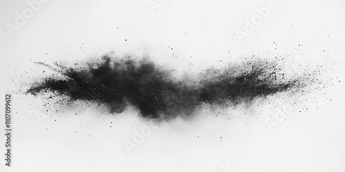 Black powder explosion creates an artistic splash on a white background photo